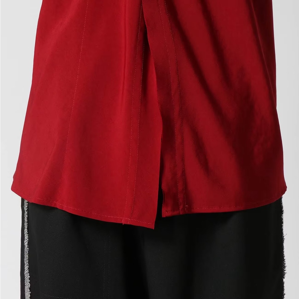 Y’S YOHJI YAMAMOTO Roll Collar Combi Blouse Shirt in Red - Picture 6 of 15